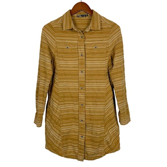 Prana Dresses & Skirts - Prana Dyri Shirt Dress Tan Button Front Pockets Short Organic Cotton Women's XS